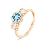 Bague art déco aigue-marine et diamants et or rose 18 carats Odysée joaillerie Manal Paris
