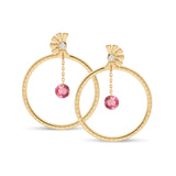 Boucles d'oreilles pendantes or 18 carats tourmaline rose joaillerie Manal Paris