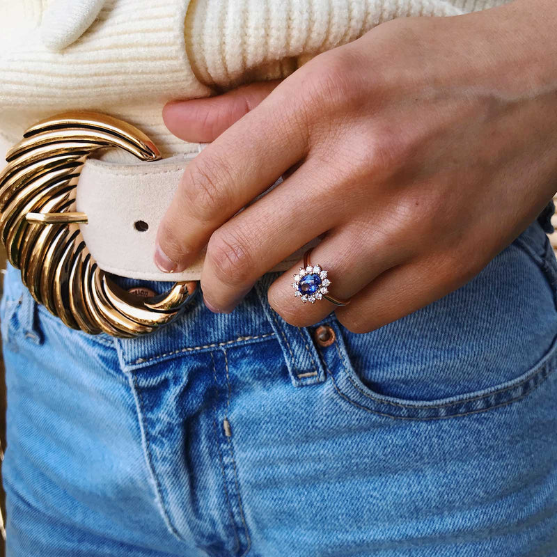 Lady Di Bague De Fiancaille Princesse Bague Or Rose Saphir De