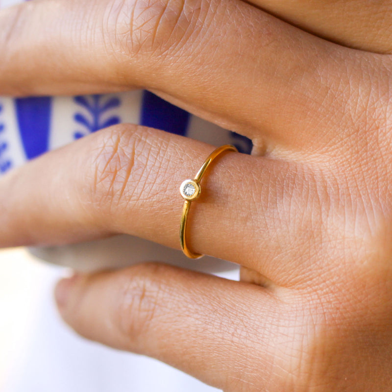 Bague diamant en vermeil d'or jaune 18 carats joaillerie Manal Paris