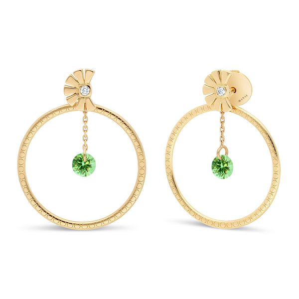 Boucles d'oreilles pendantes or 18 carats tourmaline verte joaillerie Manal Paris