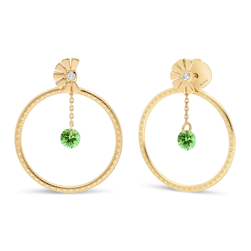 Boucles d'oreilles pendantes or 18 carats tourmaline verte joaillerie Manal Paris