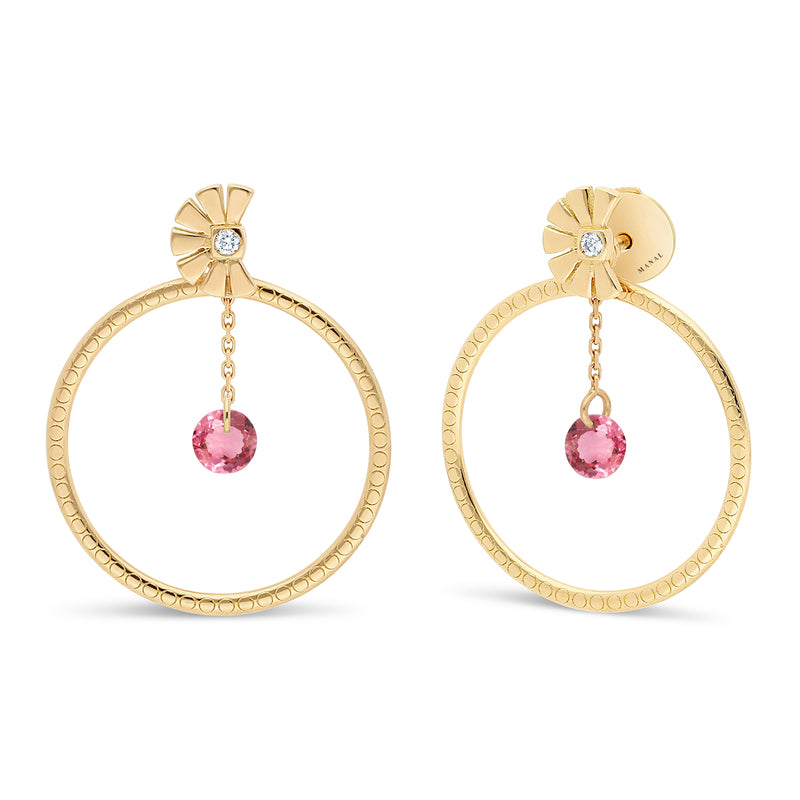Boucles d'oreilles percées or 18 carats tourmaline rose joaillerie Manal Paris