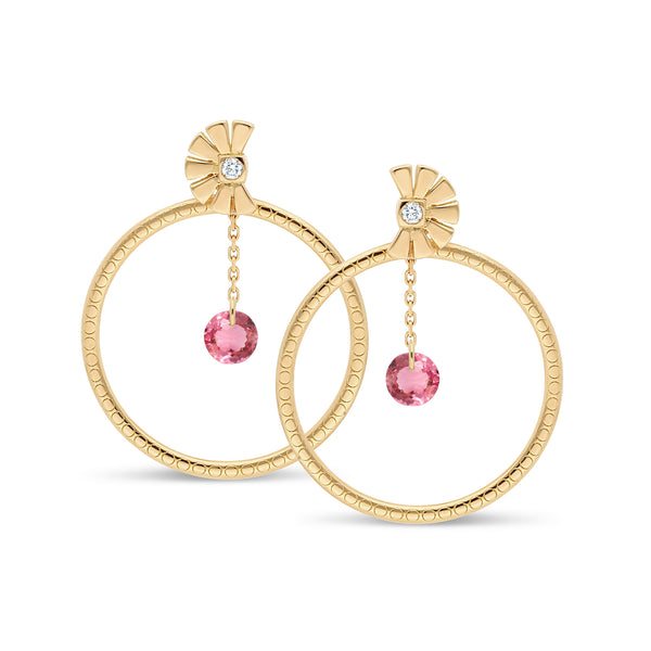 Boucles d'oreilles pendantes or 18 carats tourmaline rose joaillerie Manal Paris